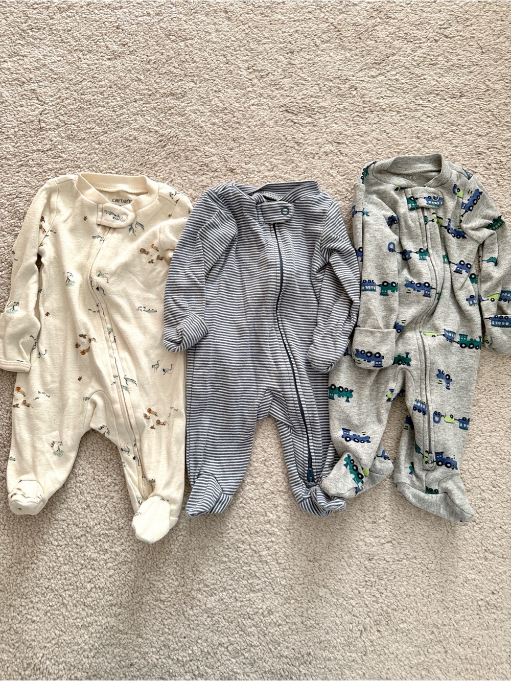 Bundle Set of 3 Carter's Double Zip Onesies